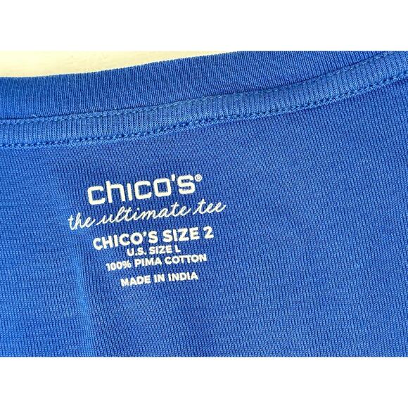 Chico's The Ultimate Tee Pima Cotton Short Sleeve Blue Soft Stretch Casual L - Picture 3 of 8